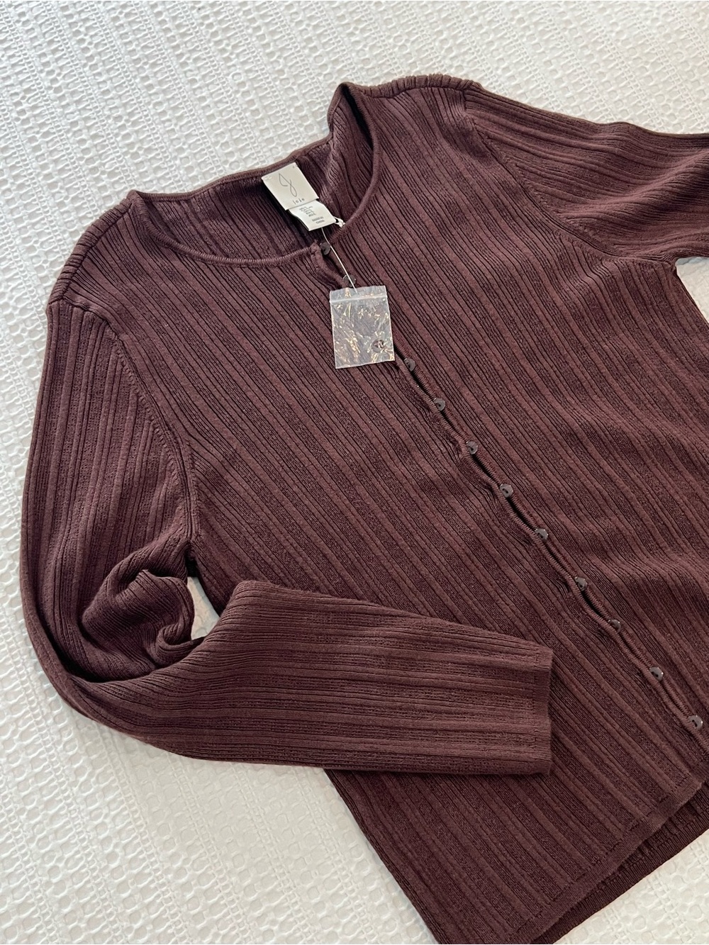 Joie Ribbed Button-Front Cardigan in Chocolate Plum